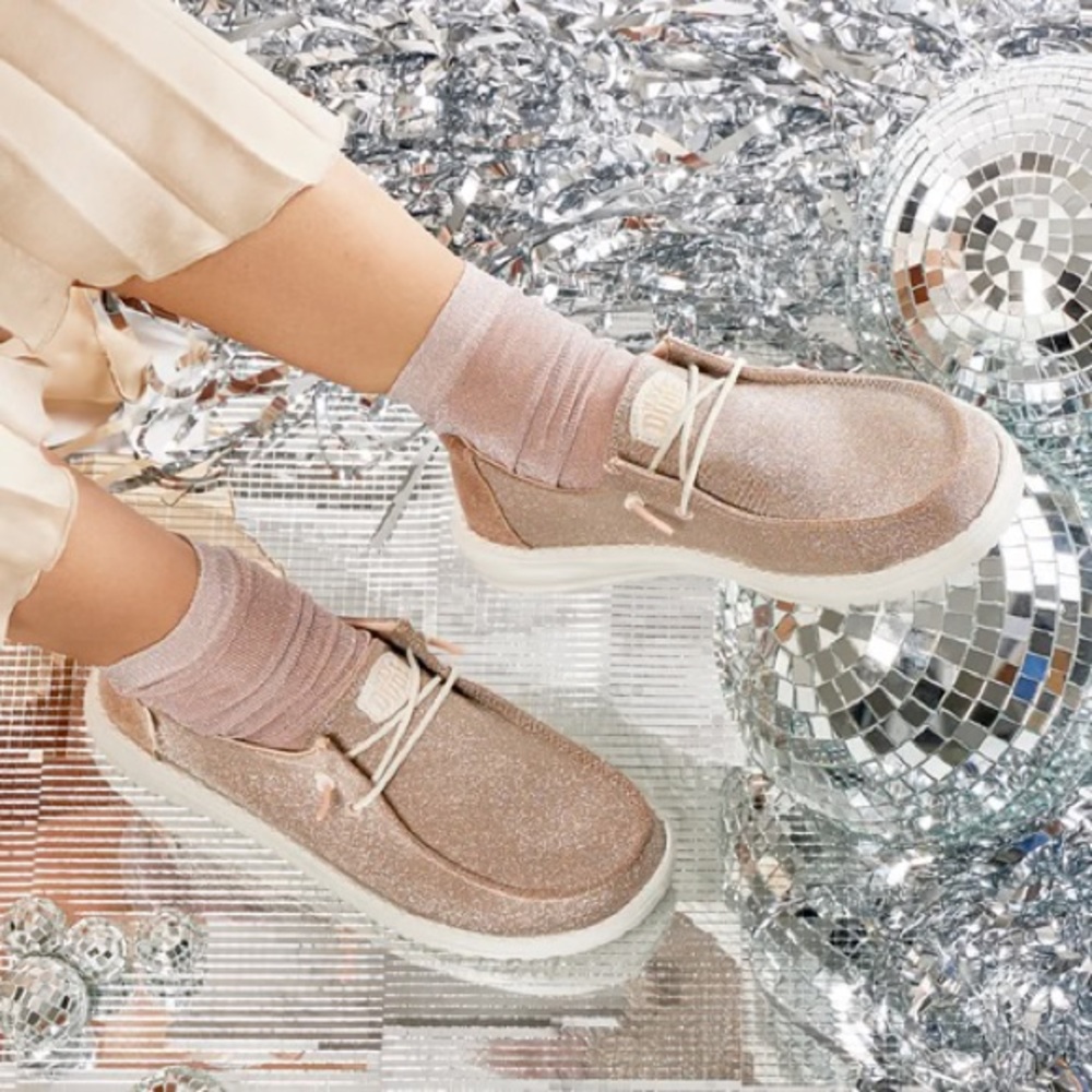 Hey Dude girls Wendy rose gold glitter sparkle slip on shoes sneakers size 2